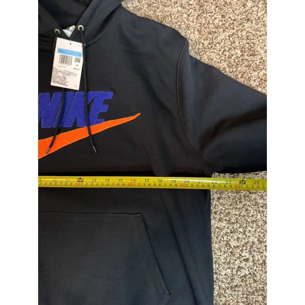 Nike Club Fleece Pullover Hoodie Black Orange Blue Terry FN3104-010 Men sz Med